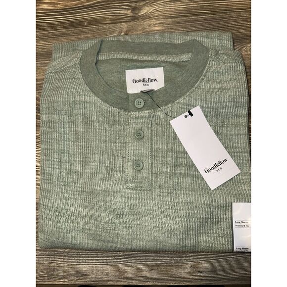 NWT Goodfellow & Co Men's Medium Sage Green Long Sleeve Textured Henley. NWT - Picture 3 of 8